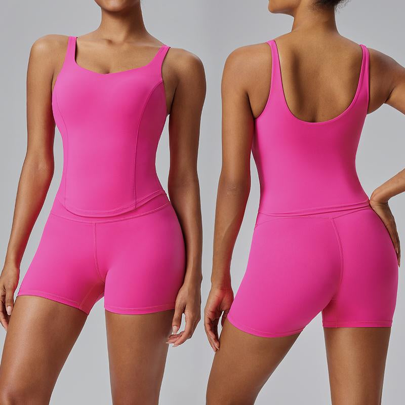 AFZ Two-Piece Set Women'S Solid round Neck Tee & High Waist Biker Shorts Tracksuit Set, Casual Sportswear for Indoor Outdoor Wear, Gymwear, Yoga Tracksuit Set, Workout Sets Women, Fitness Clothes